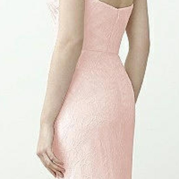 New Blush Baby Pink Rose Gold Lace Dress, Elegant Bridesmaid Formal Strapless - Picture 4 of 15